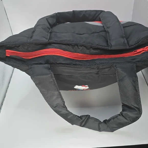 Hello Kitty 45th Anniversary Puffer Black and Red Tote Bag With Zipper - Picture 6 of 8